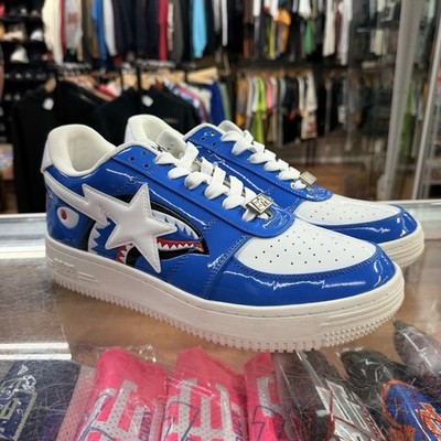 A Bathing Ape Bape Sta Low Top Patent Blue Shark  Size 10.5 * 1G80191009 BLUE*