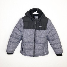 Eddie Bauer boys gray black puffer hooded coat size Medium 10 - 12