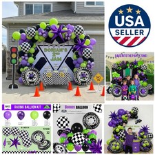 Vibrant Purple & Green Monster Truck Balloon Arch - Perfect for Kids' Parties