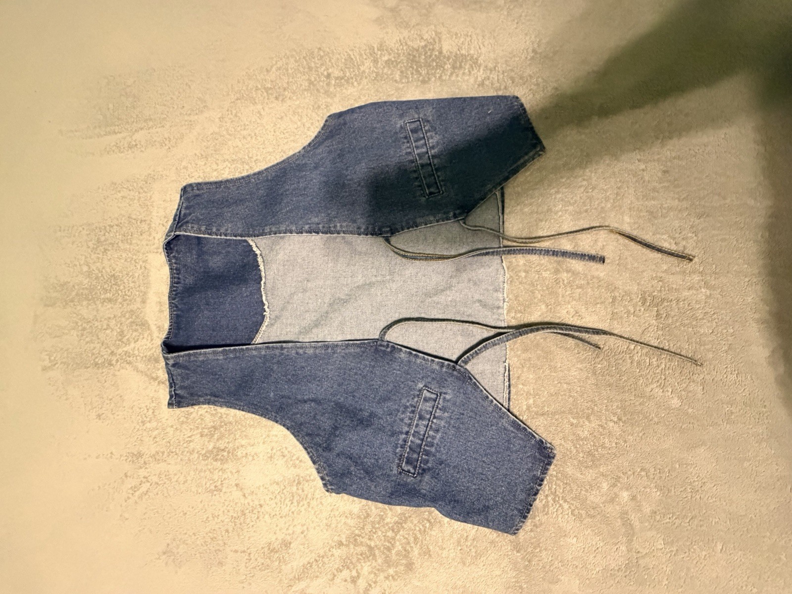 Women’s Denim Tie Front Vest Sleeveless Jean Corset Style Top – Size L