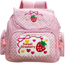 Kawaii Embroidery Strawberry Backpack for Girl Teen Student School Bag Satchel C