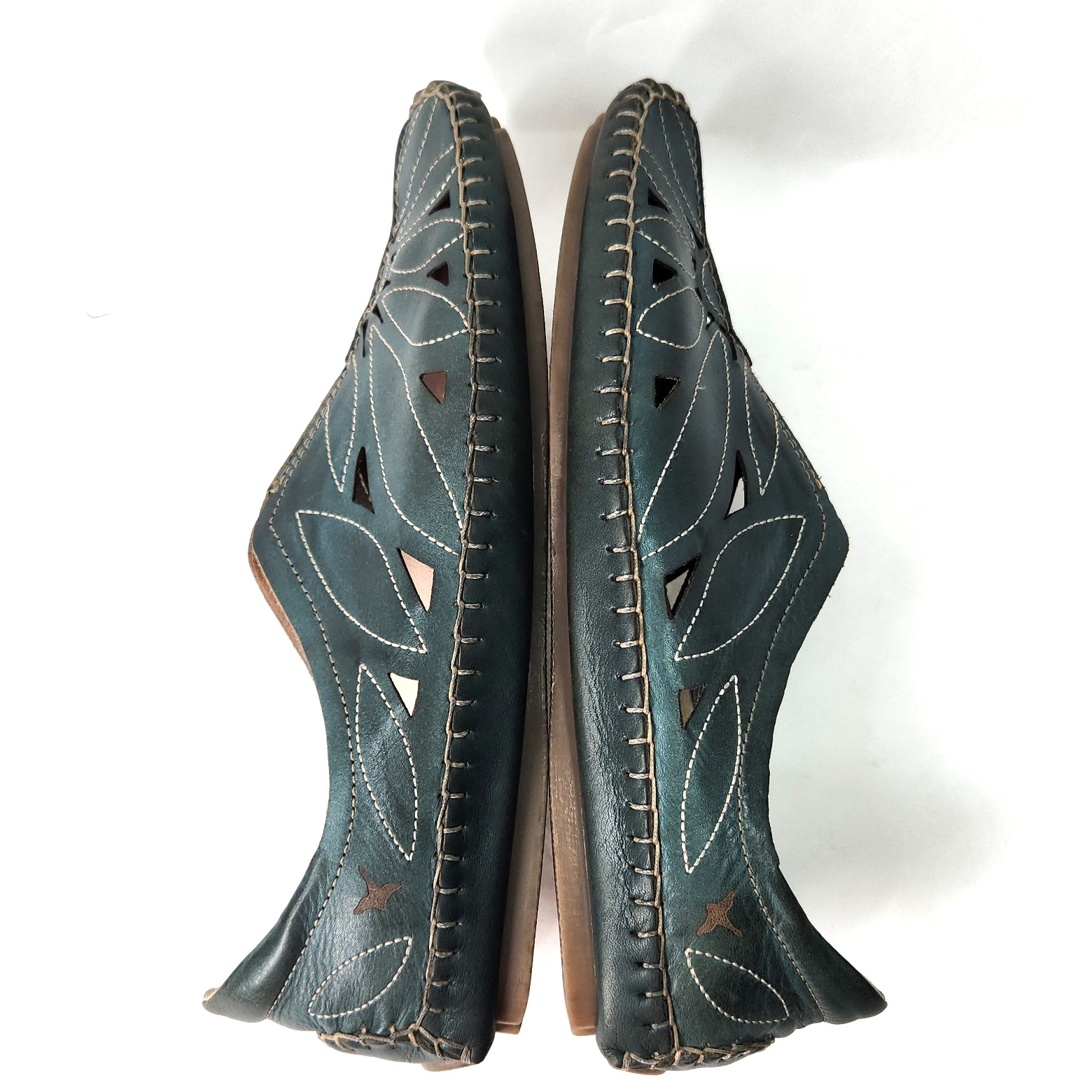 Pikolinos Jerez Leather Moccasins Size 8.5 Ocean Blue Perforated Slip On Loafers image 8