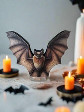 Primitive Handcrafted Halloween Chunky Wood Bat 5" Shelf Sitter