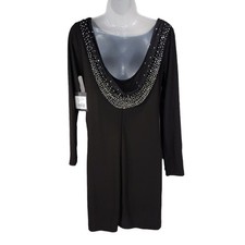 Marina Cowl Neck Sheath Dress 8 Scoop Back Black Rhinestone Cocktail LBD USA NEW
