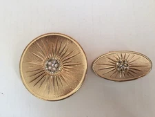 Vintage Max Factor Creme Puff Compact And Lipstick Holder Gold Tone Rhinestone