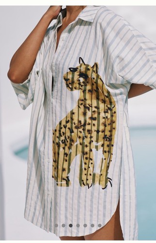 NWT LouLou Avenue Anthropologie Cheetah Button Down Shirt Tunic Top Cover-up MP - Bild 3 von 15