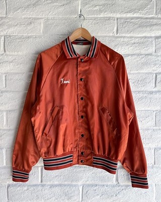 Vintage 1980s Aristo Jac Satin Snap Button Jacket Men's M Nylon Bomber USA Made