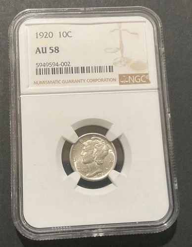 1920 Philadelphia Mint US Dime/10c, AU58/ NGC
