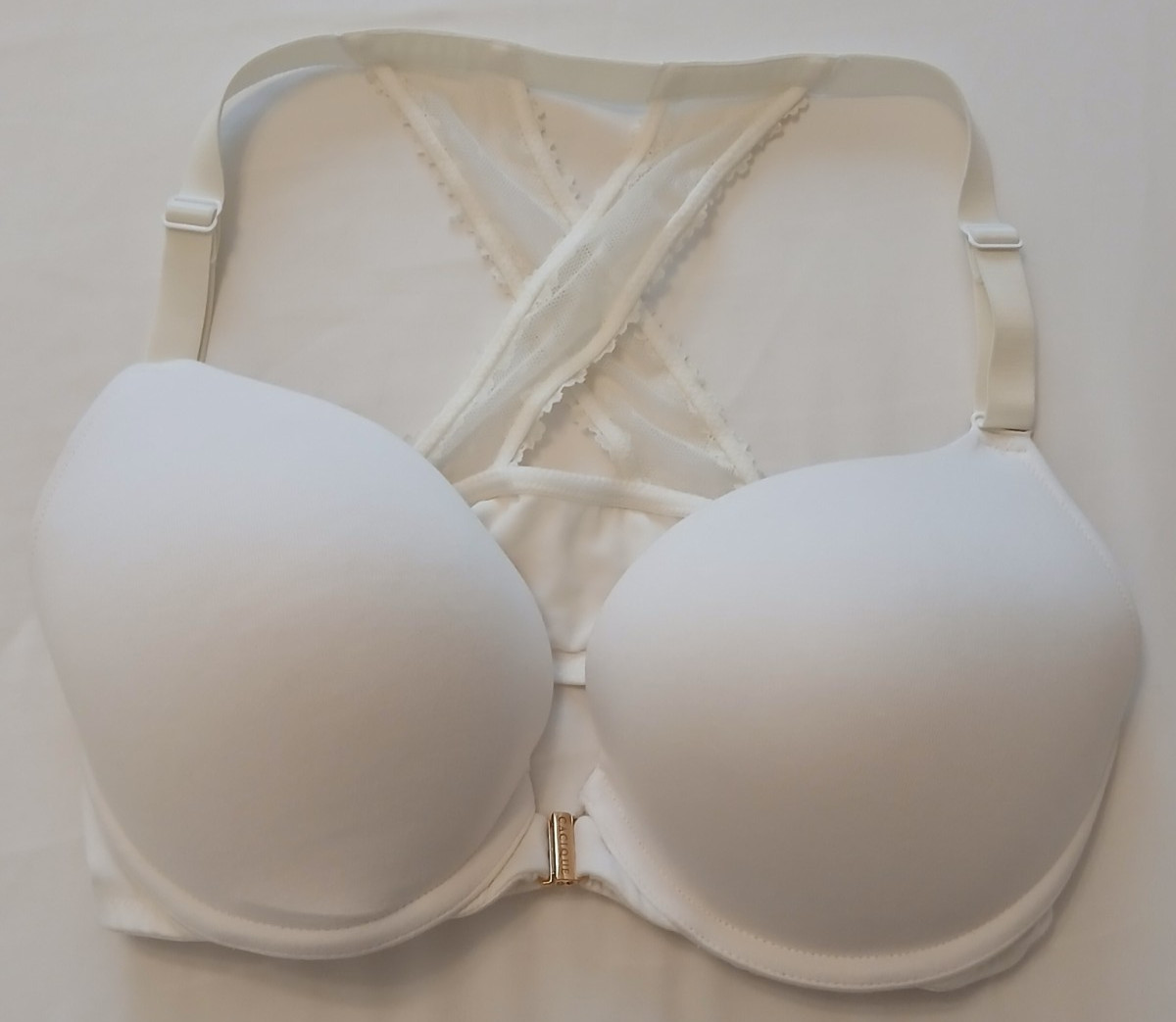Cacique, Lane Bryant Women's Bra Size 38DD Boost Plunge Cotton White w/Lace Back