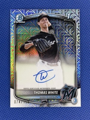 2025 Bowman Chrome Thomas White 1st HTA Choice Mojo Prospect Auto 74/150 Marlins