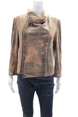 SW3 Bespoke Womens Snakeskin Print Asymmetrical Zippered Jacket Beige Size S