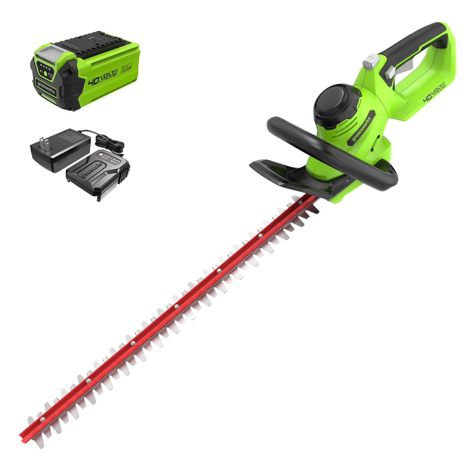 Greenworks 40V 24" Cordless Hedge Trimmer, 1" Cut, 2.0Ah USB