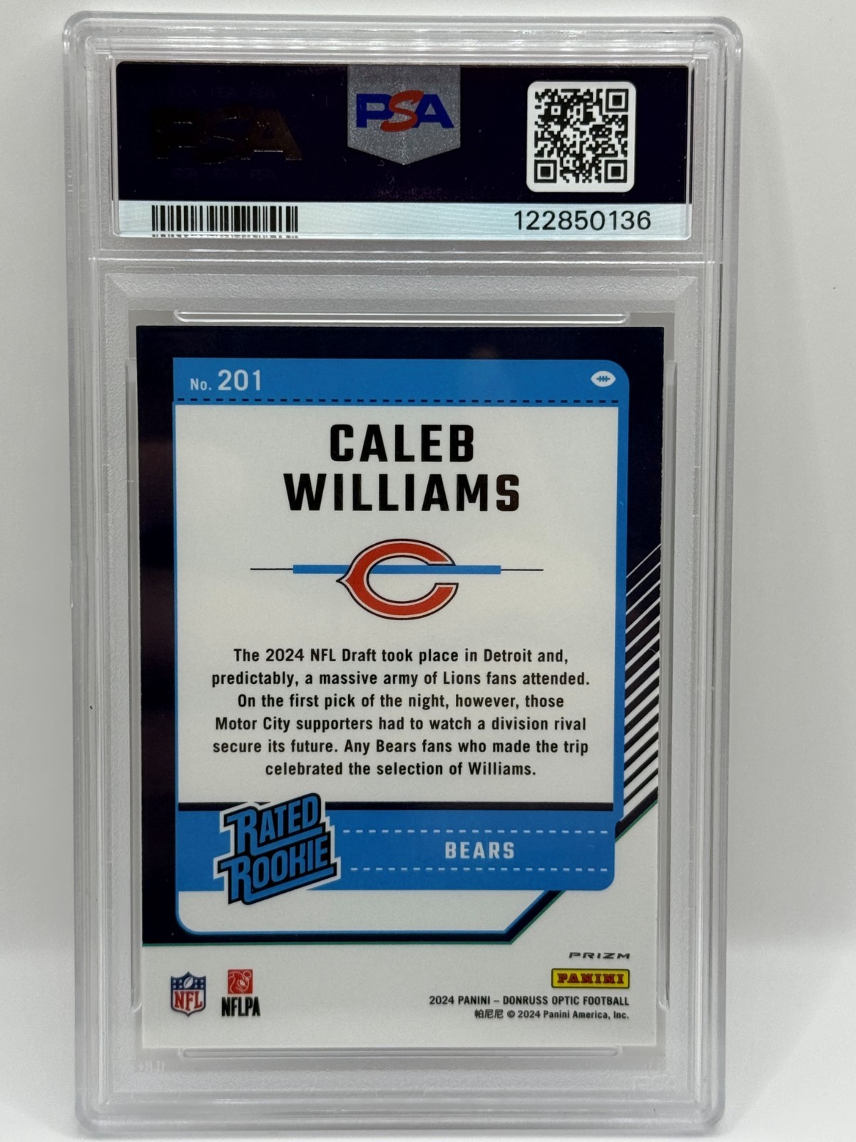 2024 Donruss Optic Red Mojo Caleb Williams Rookie PSA 10 Bears RC #201 Gem Mint view 2