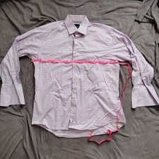 David Donahue Dress Shirt Mens 16.5 100 Cotton Purple Check Stripe