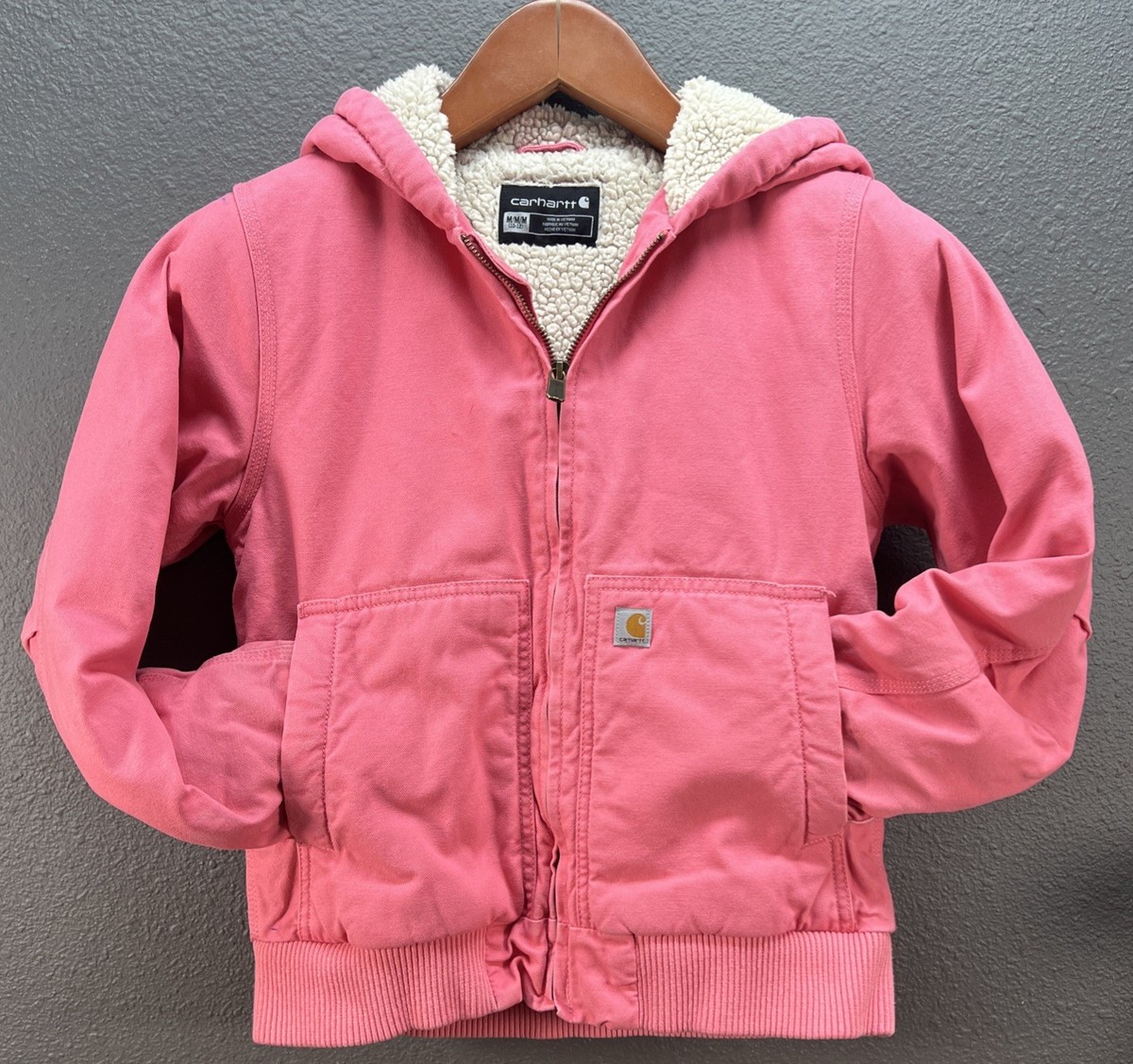 Carhartt Youth Pink Full-Zip Hooded Jacket Size M (8/10) Sherpa