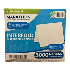 Marathon Interfold 1-Ply Dispenser Napkins, 3000 Per Case, White
