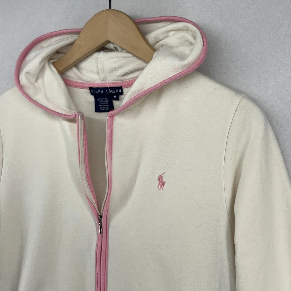 Sudadera con Capucha Ralph Lauren Niñas M Terry Francés Mezcla de Algodón Cremallera Completa Sudadera Marfil Foto 3 de 4