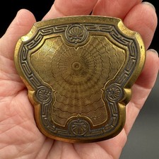 Vintage Karess Woodworth Compact Art Deco Brass Powder Compact Greek Key