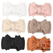 C LLOT 6 Pcs Baby Bows Headbands Nylon Hairbands Baby Girl Bows Hair Khaki