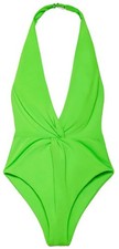 Mara Hoffman Neon Green Gabriela One-Piece Plunging V Hi Cut Swimsuit Size NEW L