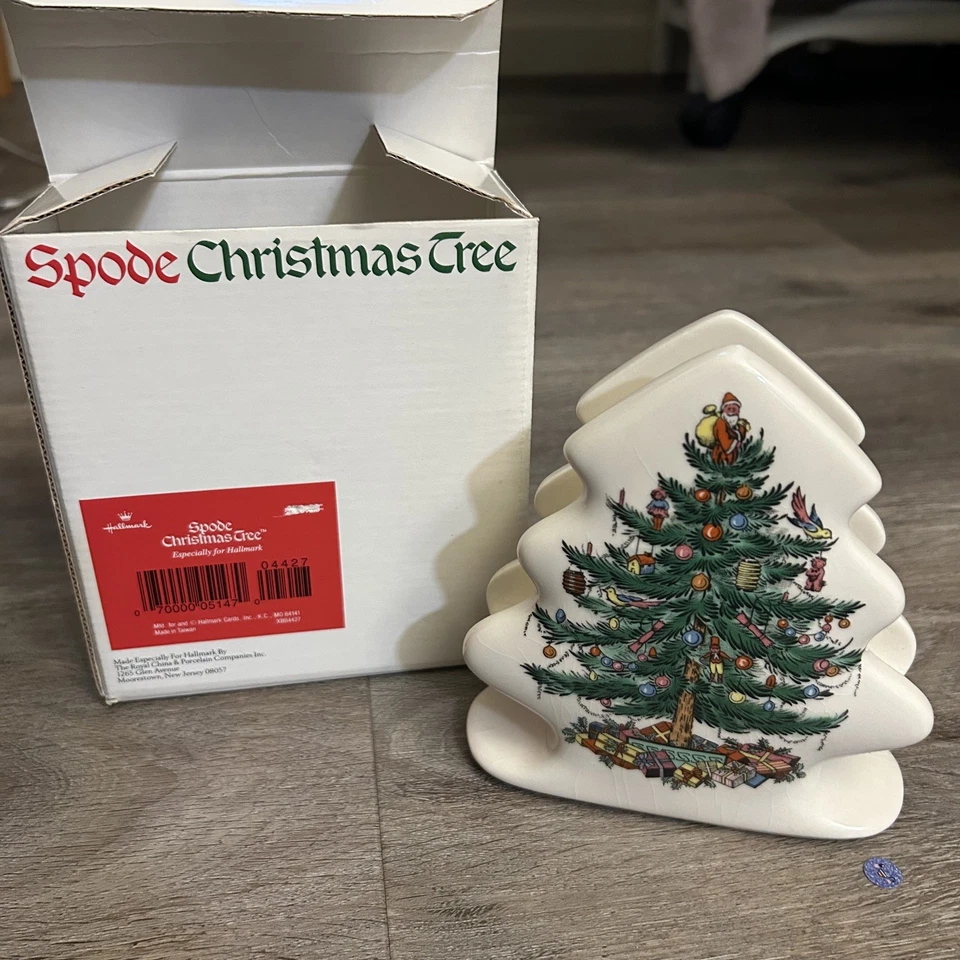 Spode Para Sello Blanco Cerámica Árbol de Navidad Servilletero 5"  Foto 3 de 4