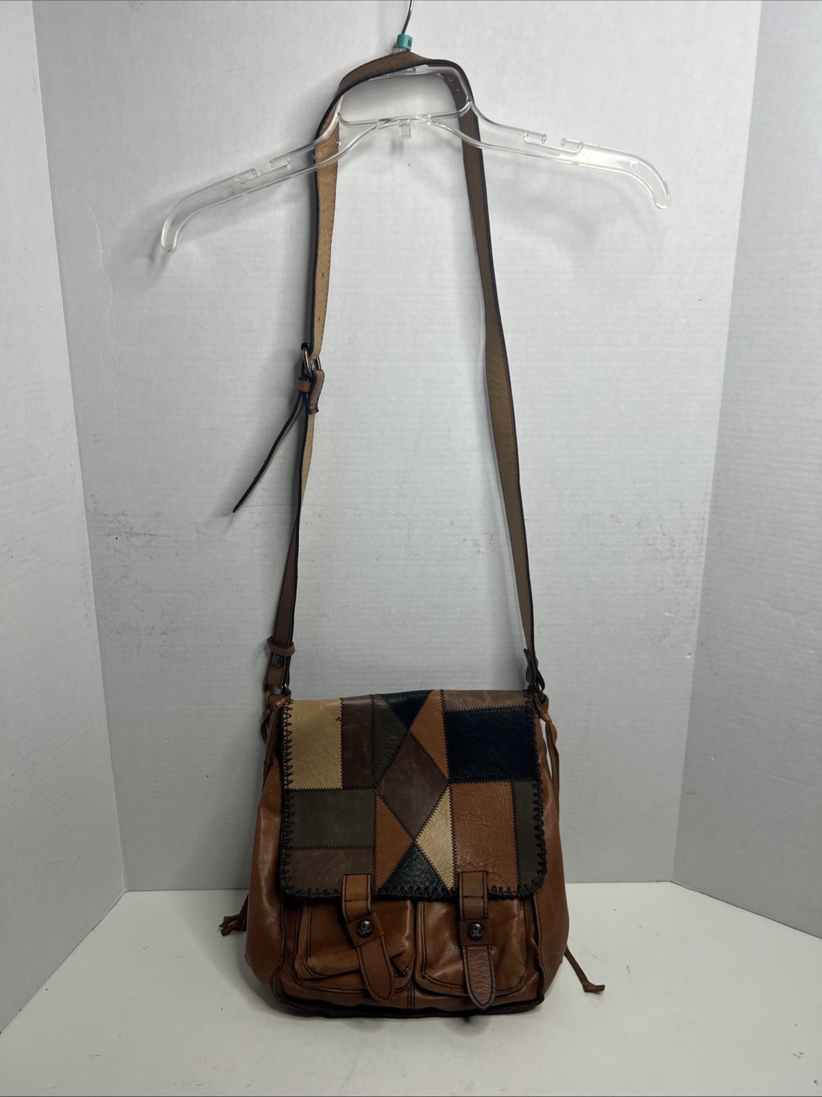 Patricia Nash Patchwork Brown Leather Crossbody S… - image 1