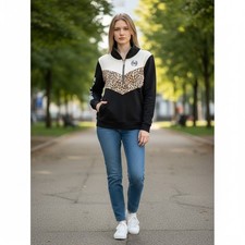 Victoria's Secret PINK Campus 1/4 Zip Sweatshirt Black Cheetah Print Colorblock