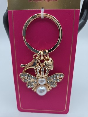 JUICY COUTURE Crystal Butterfly W Crown & Faux Pearls/Bag Charm Key Chain NWT 