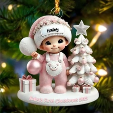Personalized Baby First Christmas Ornament, 2D Acrylic Baby Girl