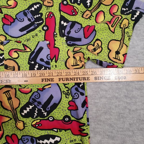 Vintage Big Hed Designs The King Elvis Camp Shirt Mens Large Green AOP 90s RARE! - Picture 4 of 6