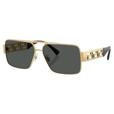 New VERSACE Sunglasses Gold Metal Greca Logo Rectangle Black Gray VE2290 1002/87