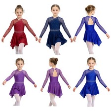 Kids Girls Ballet Glittery Dancewear Cha-Cha Dress Mesh Costume Show Tutu Dress