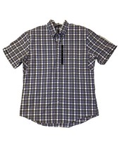 7 Diamonds Shirt Short Sleeve Button Up Mens Large Blue & Gray Plaid Western