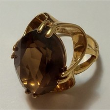 Yellow Gold Ring with Prong Set Oval Smoky Quartz Brown Gemstone Metal Jewelry