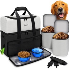 Dual Layers Dog Travel Bag, Pet Travel Bag with 2 Extra Large Food Containers...