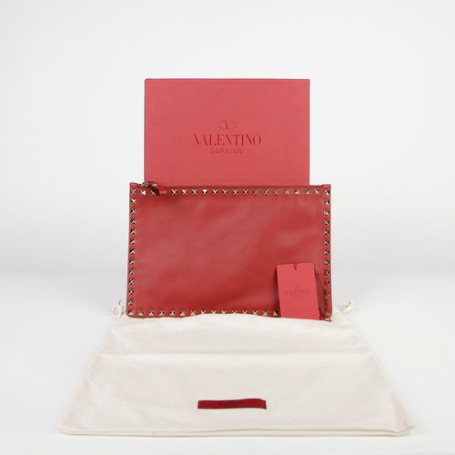 Valentino Red Leather Rockstud Clutch 30126609