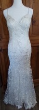 Mermaid Style Wedding Dress / V Neck / Adjustable Straps / Train Bustle / Lace