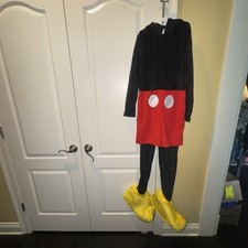 Disney Mickey Mouse Kids Costume Size L w/ Ears Tail  Yellow Shoe Covers