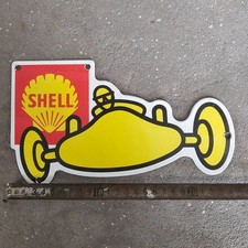 Vintage Small Shell Car Old Us Gasoline Oil Gas Pump Enamel Porcelain Sign