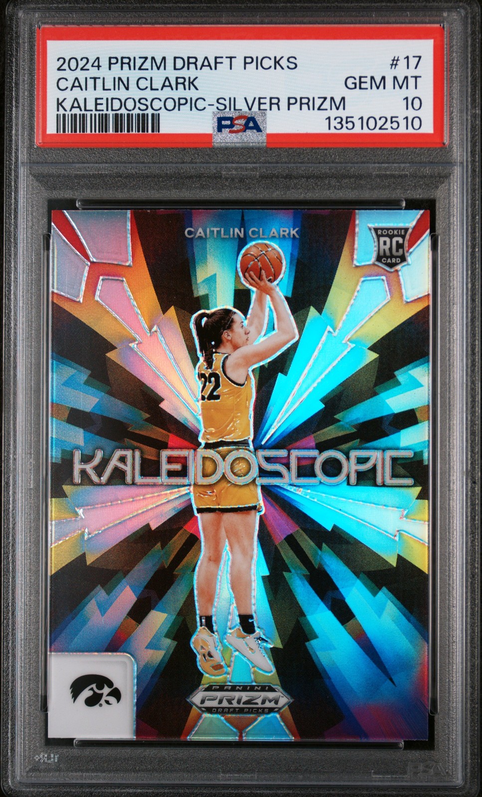 2024 PANINI PRIZM DRAFT PICKS KALEIDOSCOPIC SILVER PRIZM CAITLIN CLARK PSA 10