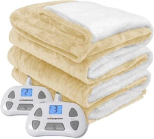 Electric Blanket Queen Size Heated Blanket Anti-Static Flannel & Sherpa 10 Heati