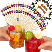 Skull Cocktail Picks 400PCS Colorful Bamboo Toothpicks for Appetizers,...