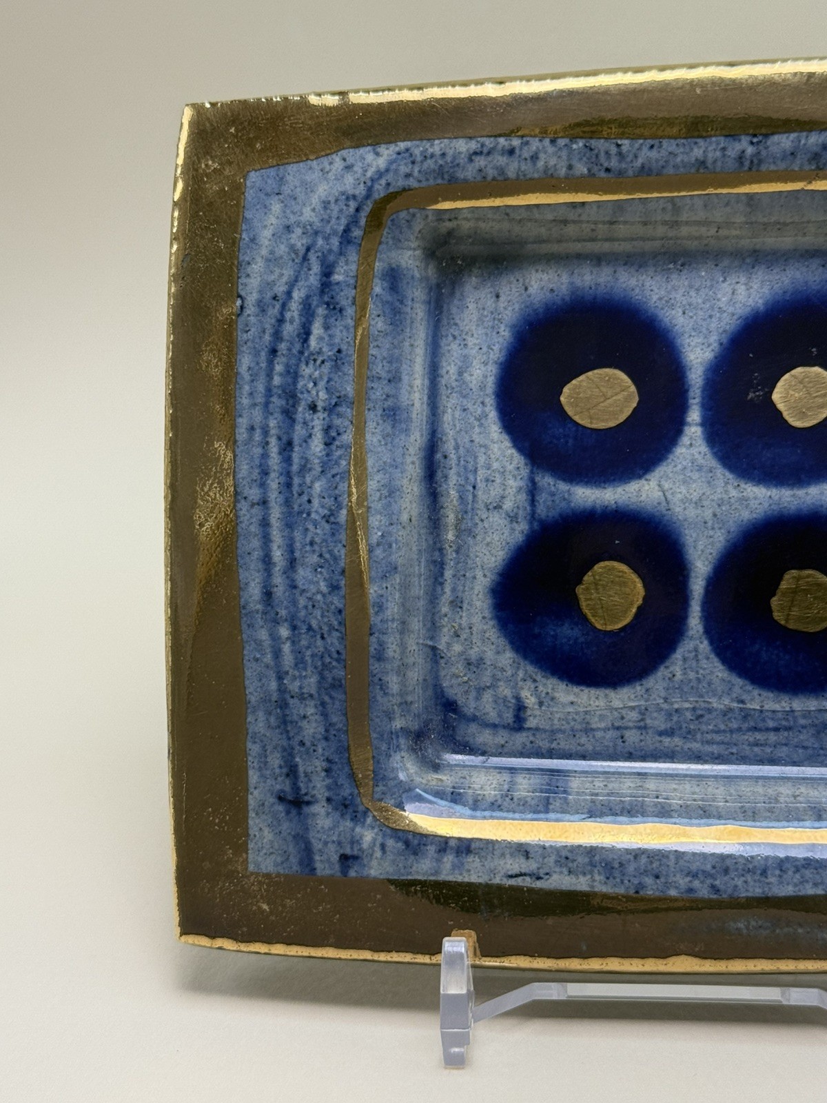 Georges Pelletier Signed Pocket Tray Ceramic Vide Poche 1970's Art Gold Blue