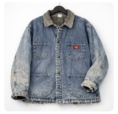 #ad Dickies Distressed Denim Chore Coat Grunge Y2K Blanket Lined Barn Jacket 4XL $26.95