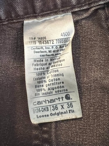 VTG Carhartt Double Knee Canvas Pants Sz 36 x 36 (B136-DKB) Brown Loose Fit WORN - Picture 9 of 22