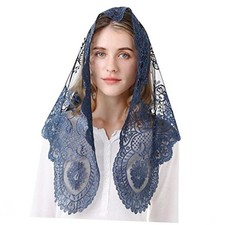 Triangular Mantilla Lace Head Covering Mass Catholic Church Veils Blue black