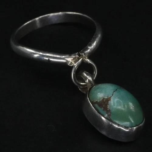 VTG Sterling Silver - NAVAJO Oval Turquoise Dangle Charm Band Ring Size 3.5 - 2g