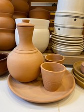 Handmade Potte Water Jug with Cups & Tray | Natural Clay Pottery