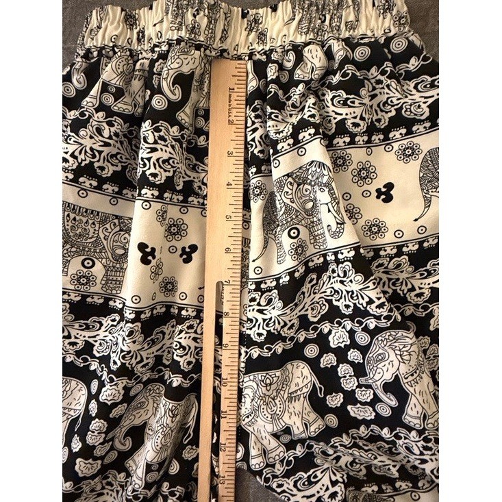 Elephant Print Wide Leg Boho Pants Black White Smocked Waist Festival Culottes image 6