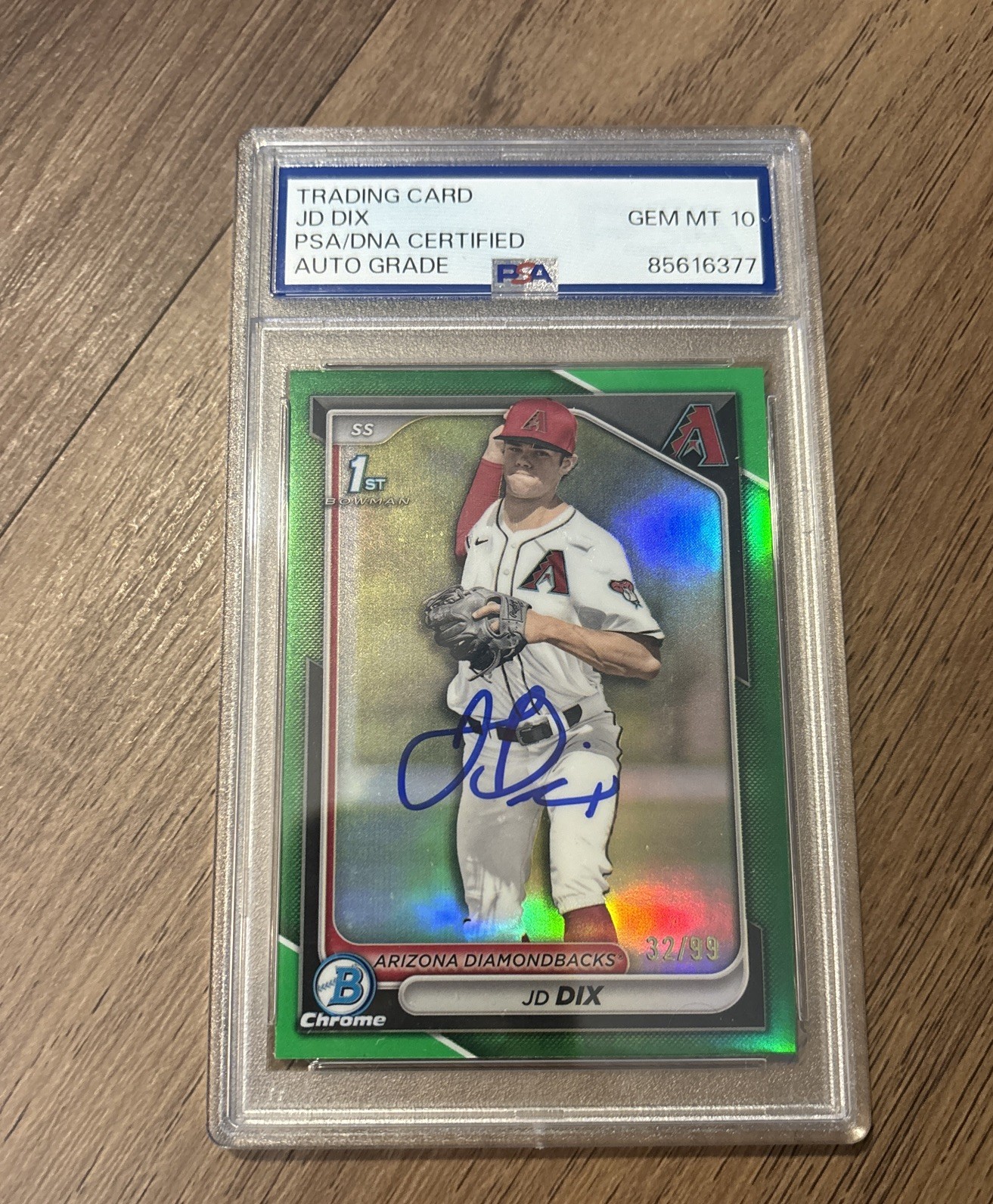 JD Dix 2024 Bowman Chrome AUTO PSA 10 GEM MINT /99 GREEN REFRACTOR 1ST #35